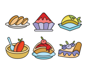 cake, pudding, ice cream and dessert icons set