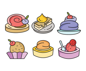 cake, pudding, ice cream and dessert icons set