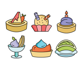 cake, pudding, ice cream and dessert icons set