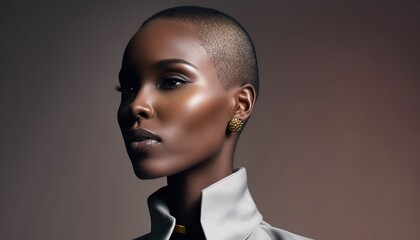 Fashion black female with bald cut hairstyle generative ai - obrazy, fototapety, plakaty