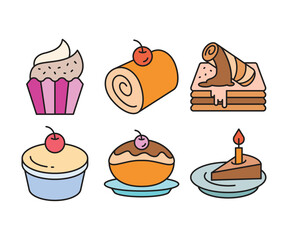 cake, pudding, ice cream and dessert icons set