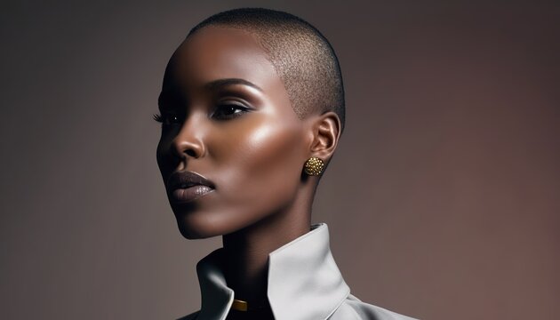 Fashion black female with bald cut hairstyle generative ai