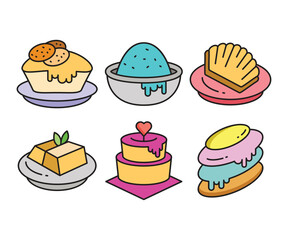 cake, pudding, ice cream and dessert icons set