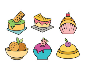 cake, pudding, ice cream and dessert icons set