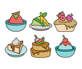 cake, pudding, ice cream and dessert icons set