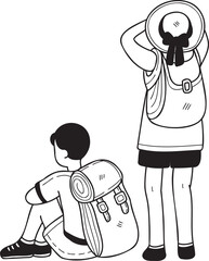 Hand Drawn Tourist couple standing illustration in doodle style