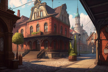An old city in anime art style Generative AI