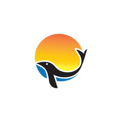 whale sunset logo design vector illustration