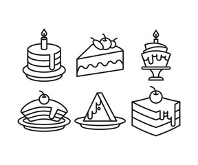 cake and dessert icons set line vector illustration