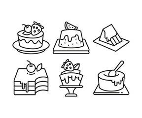 cake and dessert icons set line vector illustration