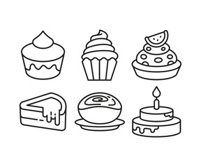 cake and dessert icons set line vector illustration