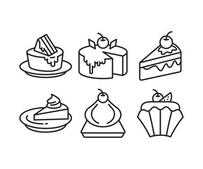 cake and dessert icons set line vector illustration