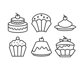 cake and dessert icons set line vector illustration