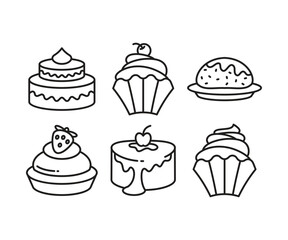 cake and dessert icons set line vector illustration