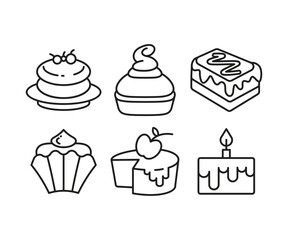 cake and dessert icons set line vector illustration