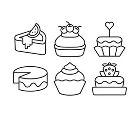 cake and dessert icons set line vector illustration