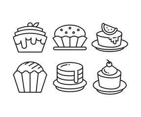 cake and dessert icons set line vector illustration
