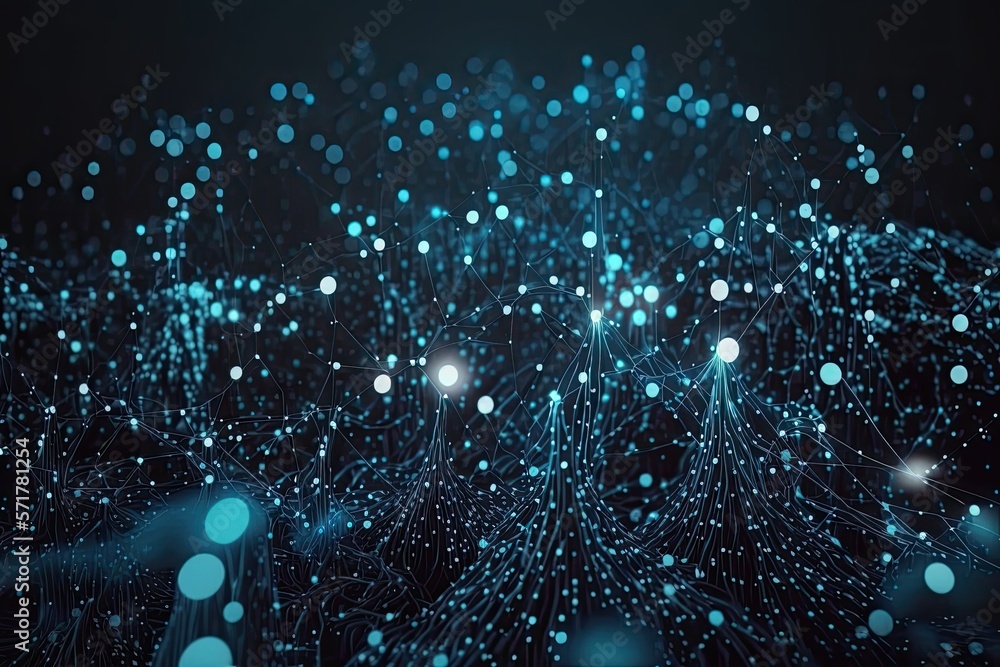 Aufkleber abstract blue or gold dot moving and growing connecting neural network. technology background. digit