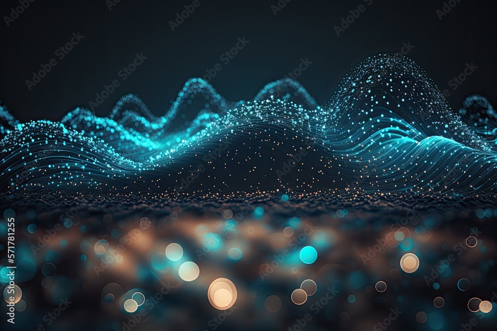 Aufkleber abstract blue or gold dot moving and growing connecting neural network. technology background. digit
