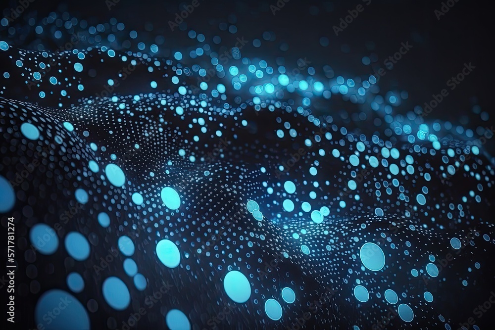 Aufkleber abstract blue or gold dot moving and growing connecting neural network. technology background. digit