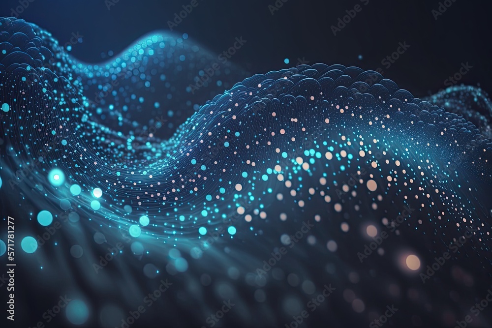 Aufkleber abstract blue or gold dot moving and growing connecting neural network. technology background. digit