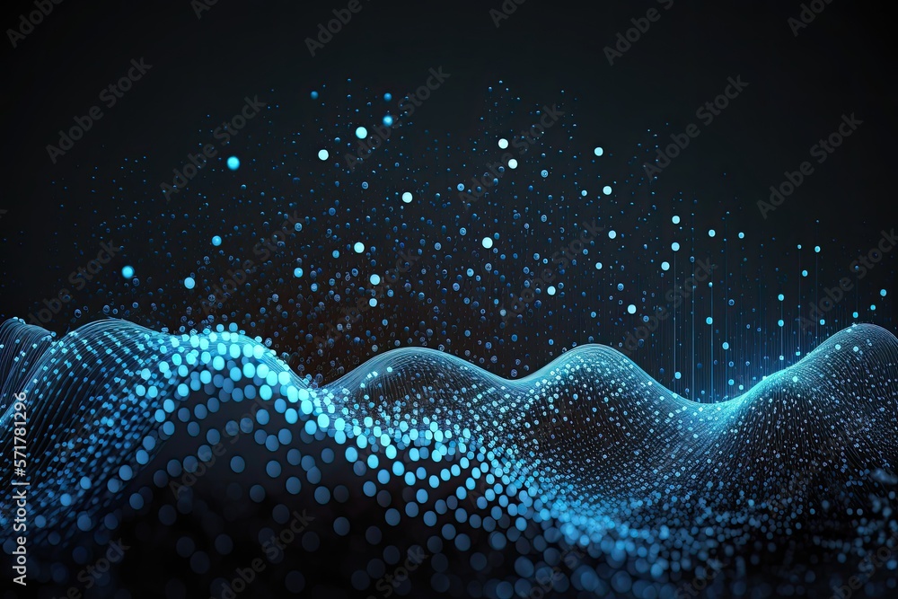 Aufkleber abstract blue or gold dot moving and growing connecting neural network. technology background. digit