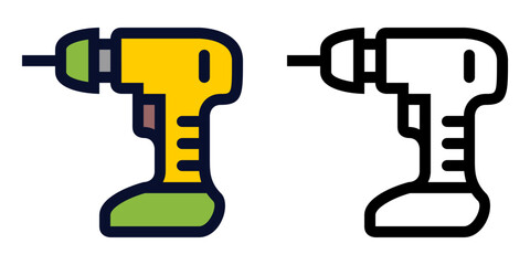 Cordless Drill. Color and Line Icons