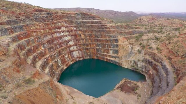 Abandoned Mary Kathleen uranium mine drone aerial, Queensland, Australia