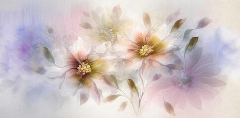 pastel light background with flowers for spring greeting card. Generative AI