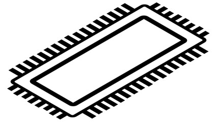 Silhouette of simple isometric schematic chip or component for microcircuits isolated on white background. Technical clipart. Vector.