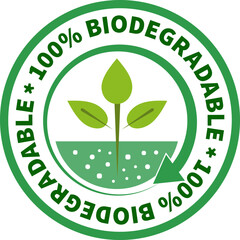 One hundred percent biodegradable product label.