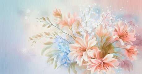 Fototapeta na wymiar painted flowers on a light pastel background for a spring greeting card. Generative AI