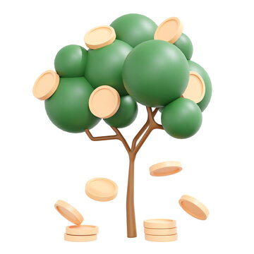 3d rendering of money tree concept of saving interest and investment. 3d illustration cartoon style.