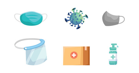 The icons of accessories for protect form virus and disease,in cartoon character