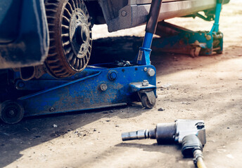 Seasonal tire change at a tire shop service
