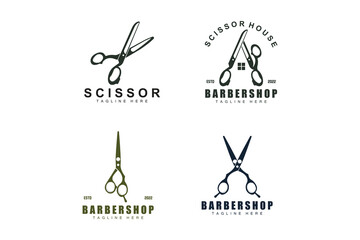 Scissors Logo Design, Barbershop Shaver Vector, Babershop Scissors Brand Illustration