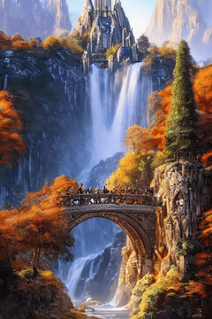 waterfall in autumn forest