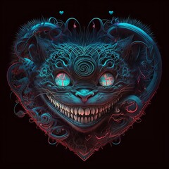 Sadistic Cheshire Cat in a Heart Symbol - obrazy, fototapety, plakaty