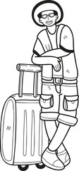 Hand Drawn Male tourist with travel bag illustration in doodle style