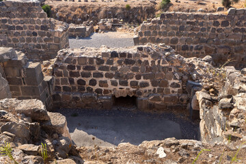 Remains  of the outer walls on the ruins of the great Hospitaller fortress - Belvoir - Jordan Star - located on a hill above the Jordan Valley in Israel