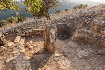 Remains  of buildings on the site of ancient Jotapata city, was located during Roman Empire ancient Jotapata, in Tel Yodfat National park, in northern Israel