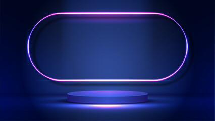 Podium or stand with line gradient neon in Sci-fi. abstract scene with pink and blue neon frame. vector rendering product display. futuristic minimal scene. vector design.