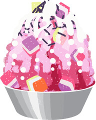 具沢山のかき氷のイラスト