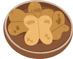 タイ料理「パートンコー」をお皿に乗せたイラスト