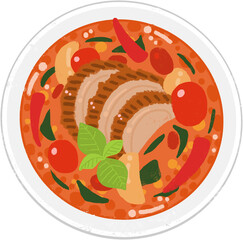タイ料理「レッドカレー」のイラスト(真上)