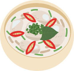 タイ料理「鶏肉のココナツミルク煮」のイラスト(斜め)