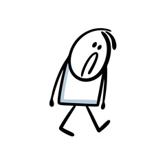 Doodle depressed young man walks head over heels and thinks about the problems in life.