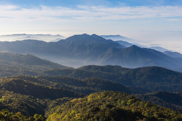 view of the Inthanon mountain range in the morning. low clouds, beautiful landscape