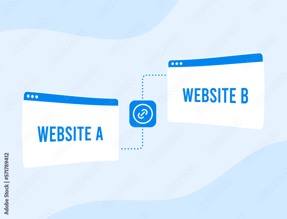 Poster backlinks concept - website links to another with anchor seo text link. backlinks link building to i