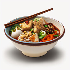 A bowl of chinese food in white background Created using Generative AI